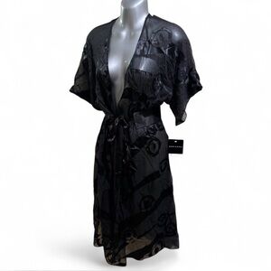 $140 NWT Adrianna Sheer Black Kimono Style Robe Dress Sz S